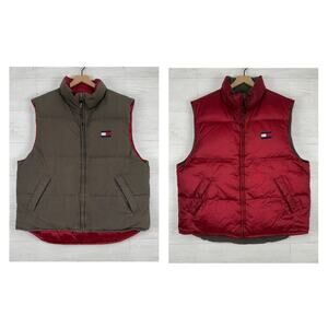 Vintage Tommy Hilfiger Men XL Goose Down Puffer‎ Vest Reversible Red Brown Y2K